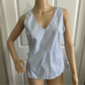 Baby Blue and White Tristan stripes top, size Small